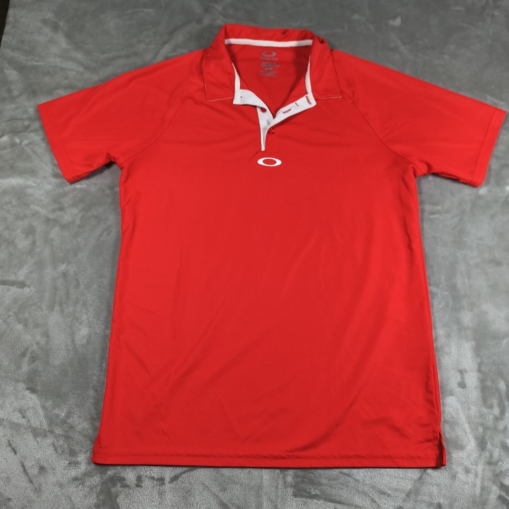 Oakley Polo Shirt Mens Medium Red Center O Regular Fit Hydrolix Golf Performance
